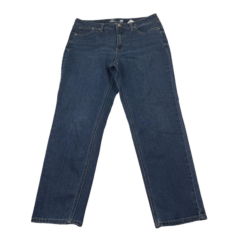Seven7 Jeans Womens 12 Slim Straight Stretch Denim Blue 33x26 Mid Rise